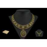 Indian 22ct Gold Gem Set Necklace & Pendant, set with diamonds and emeralds. Broad collar set with a