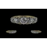 Antique Period - A Superb 18ct Gold 5 Stone Diamond Set Ring, Gallery Setting. The Five Round