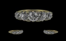 Antique Period - A Superb 18ct Gold 5 Stone Diamond Set Ring, Gallery Setting. The Five Round