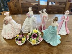 Five Coalport Lady Figurines, comprising 'Emily' No. 3317 modelled by Jack Glynn, 'The Jubilee Rose'