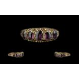 Edwardian Period 1902 - 1910 Ladies 9ct Gold Attractive 5 Stone Amethyst Set Ring, Ornate Setting.