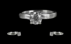 Ladies 18ct White Gold Contemporary Single Stone Diamond Set Ring, full hallmark to interior of
