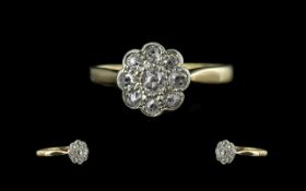 Mid Victorian Period - Ladies 18ct Gold Diamond Set Cluster Ring, Flower head Design. Full