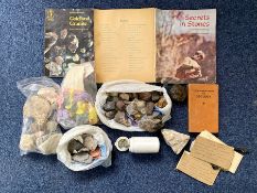 Box of Assorted Natural Stones, including granite, manganese, etc. together with two paperbacks, '