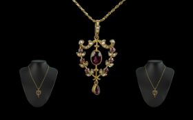 Edwardian Period 1902-1910 - Ladies 9ct Gold Attractive Amethyst and Seed Pearl Set Open Worked