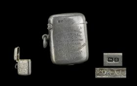 Military Interest: Solid Silver Vesta Case with the inscription ''Recruiting Committee of Hebden