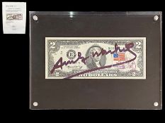 Andy Warhol (1928 - 1987) Interest - Black Acrylic Felt Handwritten Signed Two Dollar Bill (Thomas