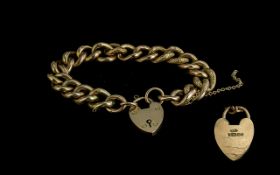 Victorian Period 1837 - 1901 Excellent Quality Snake Design 9ct Gold Curb Bracelet with Heart Shaped