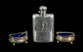 Small Collection of Silver, comprising a pair of silver salts with blue glass liners and spoons,