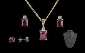 9ct Gold Diamond And Gem Pendant And Earrings Set, Each With A Round Brilliant Cut Diamond Above A