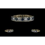 Ladies Attractive Seven Stone 9ct Gold, Diamond And Sapphire Set Ring - Full Hallmark To Shank.