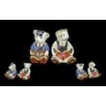 Royal Crown Derby Pair of Hand Painted Porcelain Small Bear Figure Paperweights ( 2 ) Comprises 1/