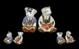 Royal Crown Derby Pair of Hand Painted Porcelain Small Bear Figure Paperweights ( 2 ) Comprises 1/