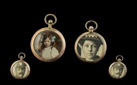 Two Antique 9ct Gold Double Sided Lockets containing photos of a gent in military dress and a