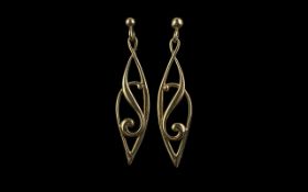 Ola Gorie 9ct Gold Drop Earrings, 1.5'' high, in original box. Weight 4 grams. Attractive and