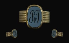 Antique Period 18ct Gold Superb Gents Band - Signet Ring with Regency Striped Shank. Solid Band