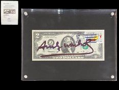 Andy Warhol (1928 - 1987) Interest - Black Acrylic Felt Handwritten Signed Two Dollar Bill (Thomas