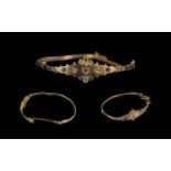 Antique Attractive Ladies 9ct Gold Ornate Bangle, hinged, set with Sapphires and Diamonds. Marked
