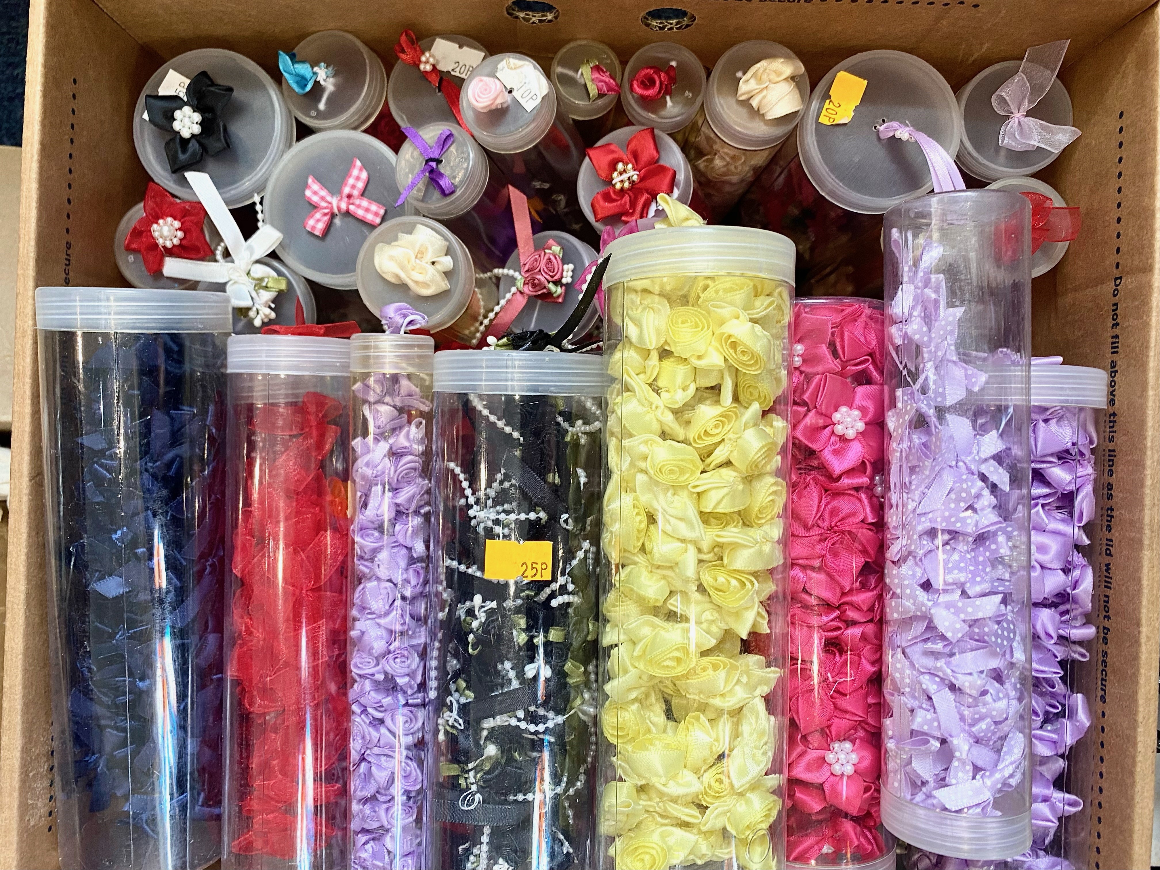 Large Quantity of Haberdashery, in 13 boxes, comprising ribbon, zips, trims, decorations, beaded - Image 2 of 6