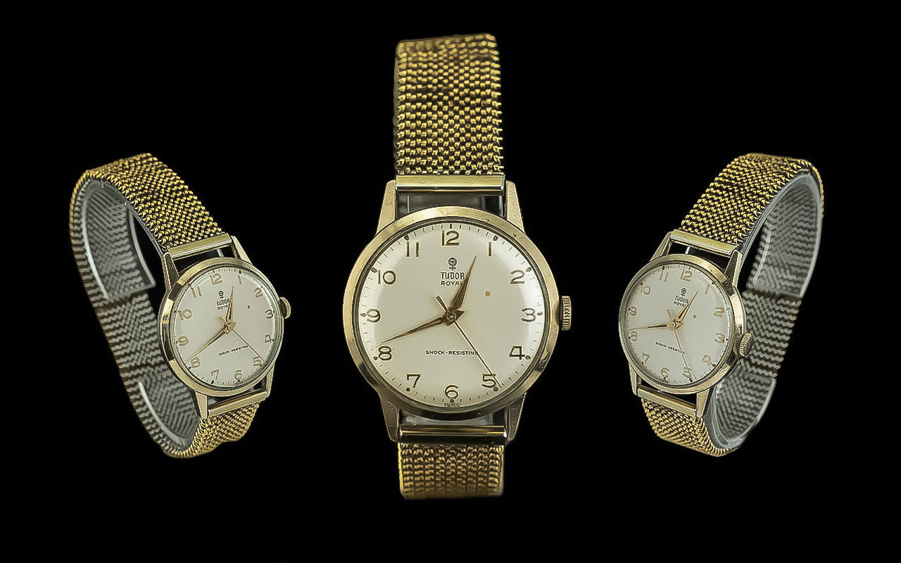 Tudor Royal by Rolex Gents 9ct Gold Mechanical Wrist Watch, circa 1950's, with gold tone mesh