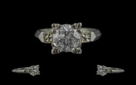 Ladies 14ct White Gold Single Stone Diamond Set Ring. Marked 14ct to Shank. The Faceted Diamond of