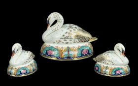 Royal Crown Derby Hand Painted Porcelain Paperweight ' Swan ' Modelled and Decorated by Mark Delf.