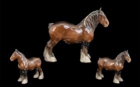 Beswick Hand Painted Horse Figure 'Shire Mare', brown colourway, model no. 818, designed by A.
