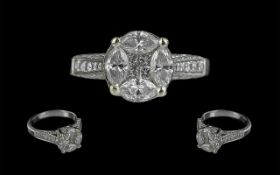 Ladies 18ct White Gold Bespoke Diamond Set Cluster Ring. Marked 750 - 18ct to Shank, Set with 4 Pear