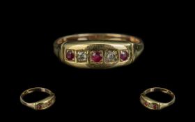 Antique Period - Attractive 18ct Gold Ruby and Diamond Set Ring. c.1900. Not Marked but Tests 18ct