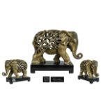 Carved Model of An Elephant, raised on black plinth, finely decorated. Seal and signature to base.