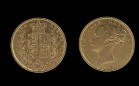 Queen Victoria 22ct Gold Shield Back Young Head Full Sovereign - Date 1852. Grade Very Fine /