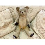 Early 20th Century Jointed Teddy Bear. 1920's Straw Filled Teddy Bear, moveable joints, padded paws,