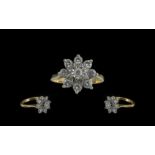 9ct Gold Diamond Cluster Ring, flowerhead setting, round cut central diamond surrounded by eight