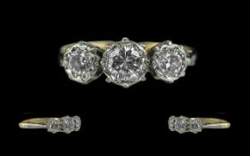 Ladies 18ct Gold and Platinum Attractive 3 Stone Diamond Set Ring. Marked 18ct and Platinum to