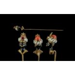 Victorian Period 1837 - 1901 Superb 18ct Gold Novelty Stickpin with Blackmoors Enamel Bust to Top of