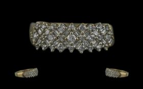 Ladies Attractive 9ct Gold Baguette and Brilliant Cut Diamond Set Ring. Full Hallmark to Interior of