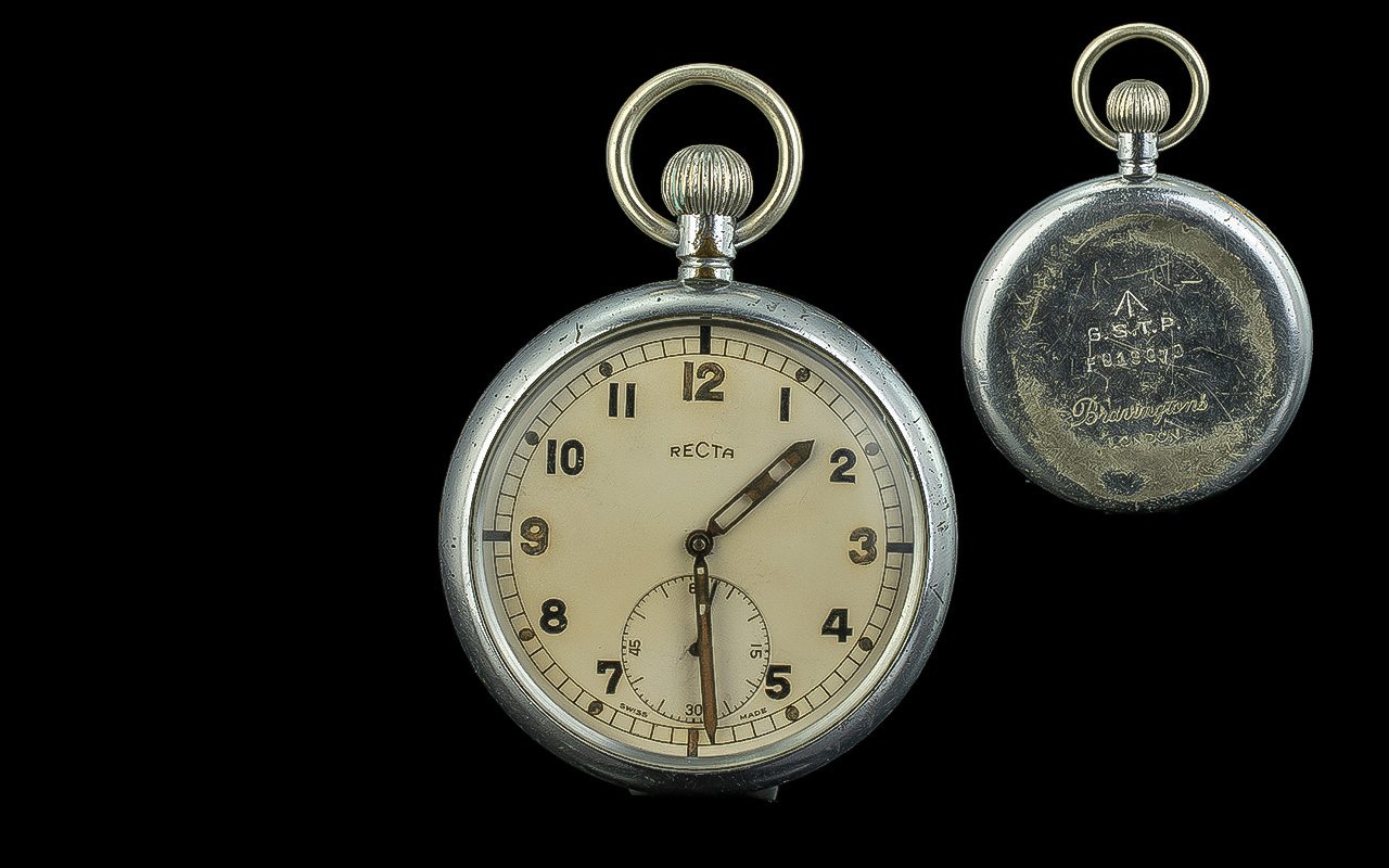 Antique Military Recta Pocket Watch, a military pocket watch made by Recta, with military arrow to