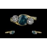 18ct Gold Attractive and Quality 3 Stone Diamond and Sapphire Set Ring. Not Marked but Tests 18ct