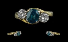 18ct Gold Attractive and Quality 3 Stone Diamond and Sapphire Set Ring. Not Marked but Tests 18ct