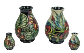 A Fine Modern Pair of Moorcroft Tube lined Vases, Both of Globular Form ' Anemone ' Tribute. Anemone