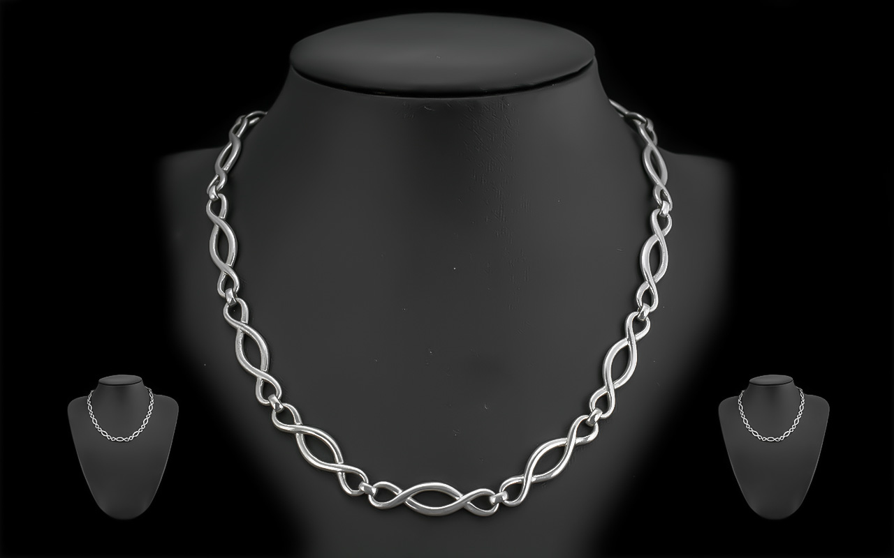 Sterling Silver Heavy Fancy Infinity Style Link Necklace, with lobster claw fastening. Length