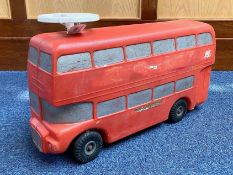 Red Vintage Sit & Ride Plastic Bus, 13'' high x 20'' wide.