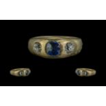 Victorian Period 1837 - 1901 18ct Gold 3 Stone Diamond and Sapphire Set Band Shaped Ring, full