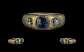 Victorian Period 1837 - 1901 18ct Gold 3 Stone Diamond and Sapphire Set Band Shaped Ring, full