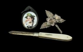 Collection of Antique Items comprising Charles Horner large silver brooch in the form of flowers,