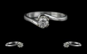 18ct White Gold Excellent Quality Single Stone Diamond Set Ring. Marked 750 to shank. The round