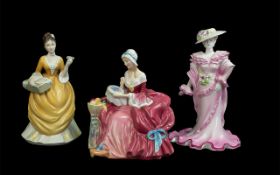 Three Porcelain Lady Figurines, comprising Royal Doulton 'Penelope', Coalport 'Winning Stroke' by