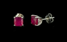 Ruby Cushion Cut Stud Earrings, the two single, square cushion cut rubies, totalling over 3cts,