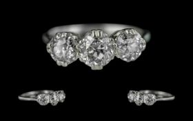 Ladies Platinum 3 Stone Diamond Ring. Marked Platinum to Interior of Shank. The 3 Round Faceted