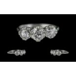 Ladies Platinum 3 Stone Diamond Ring. Marked Platinum to Interior of Shank. The 3 Round Faceted